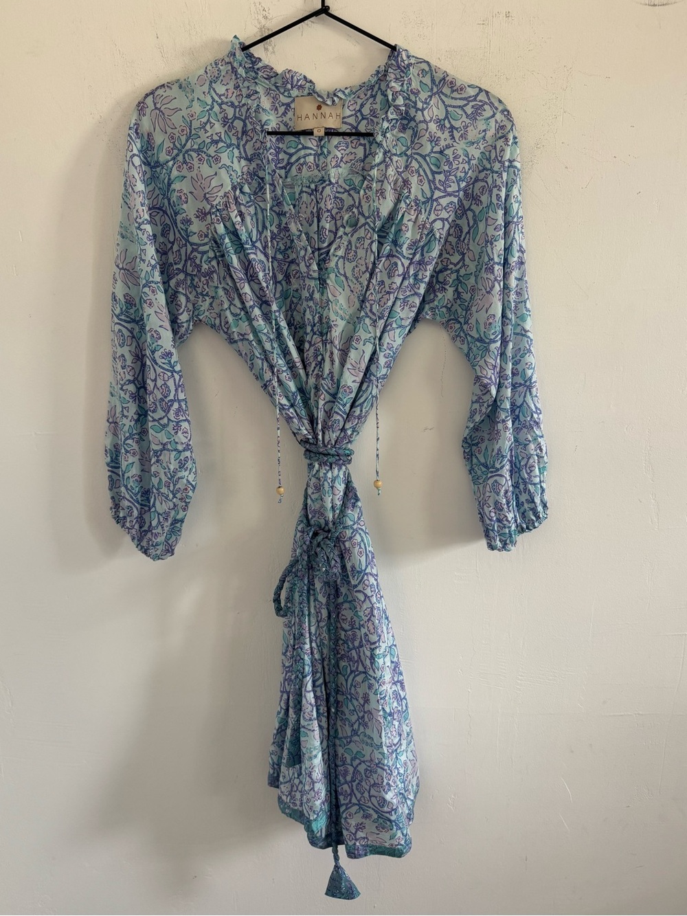 NEW Hannah Artwear Blue Floral Braided Belt Silk Dress 0